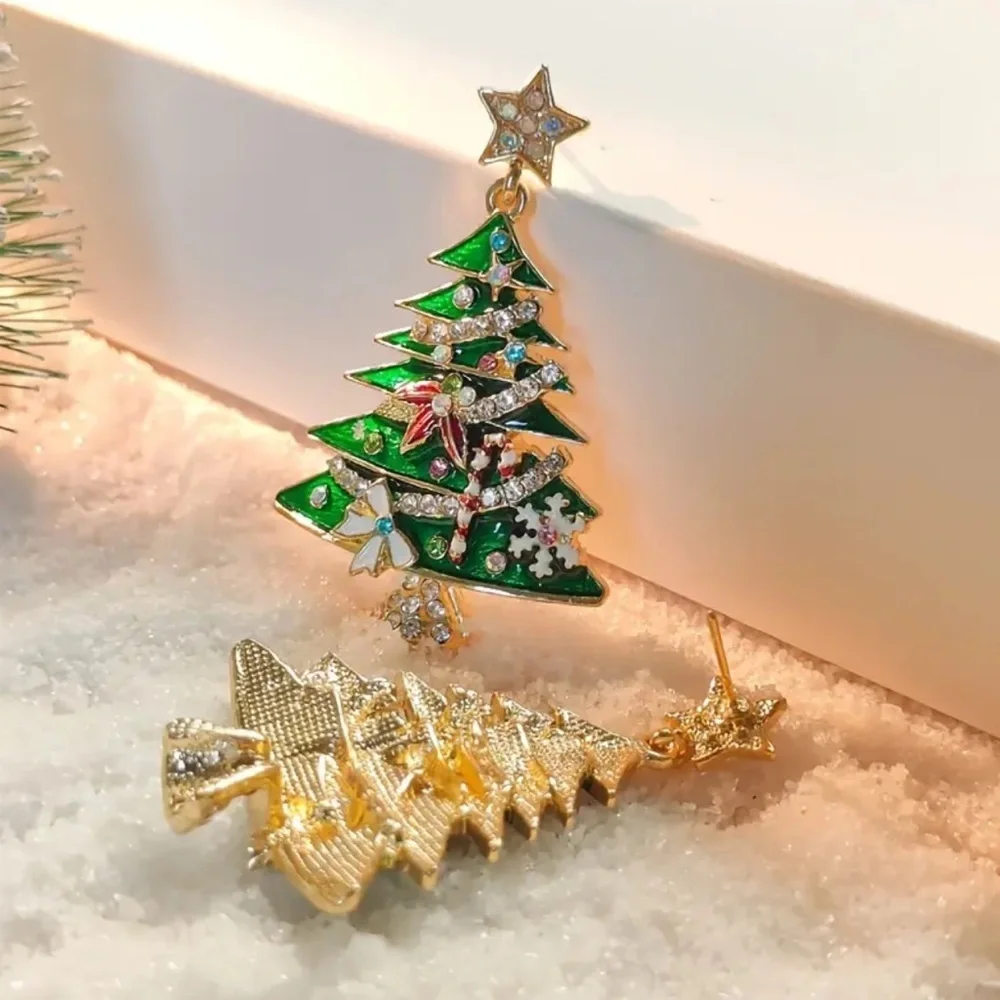 Sparkly Christmas Tree Earrings. Holiday Festive Jewelry Gift for Her 🎁